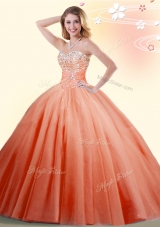 Orange Red Lace Up Sweet 16 Dresses Beading Sleeveless Floor Length