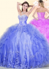 Romantic Blue Ball Gowns Tulle Sweetheart Sleeveless Beading and Ruffles Floor Length Lace Up Vestidos de Quinceanera