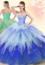 Custom Made Multi-color Sleeveless Floor Length Beading and Ruffles Lace Up Quinceanera Dresses