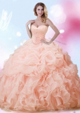 Decent Peach Sweetheart Neckline Beading and Ruffles and Pick Ups Vestidos de Quinceanera Sleeveless Lace Up