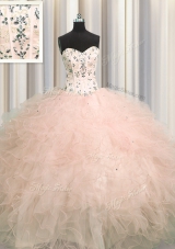 Nice Visible Boning Pink Sleeveless Tulle Lace Up Sweet 16 Dresses for Military Ball and Sweet 16 and Quinceanera