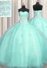 Really Puffy Floor Length Zipper Quince Ball Gowns Turquoise and In for Military Ball and Sweet 16 and Quinceanera with Beading and Appliques