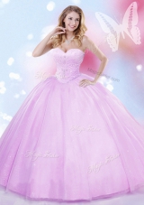 Sweetheart Sleeveless Tulle Sweet 16 Dresses Beading Lace Up