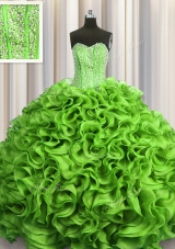 Visible Boning Beading and Ruffles Sweet 16 Dresses Lace Up Sleeveless Floor Length