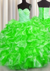 Best Selling Sleeveless Lace Up Floor Length Beading and Ruffles Sweet 16 Dress