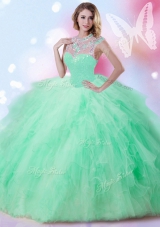 Excellent Apple Green Sleeveless Floor Length Beading and Ruffles and Sequins Zipper Sweet 16 Dress