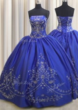 Glamorous Chiffon Strapless Sleeveless Lace Up Beading and Embroidery Sweet 16 Dresses in Royal Blue