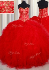 Graceful Red Lace Up 15th Birthday Dress Beading and Embroidery Sleeveless Floor Length