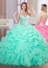 Most Popular Apple Green Sweetheart Lace Up Beading and Ruffles and Pick Ups Quinceanera Gowns Sleeveless