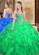 Beauteous Ball Gowns Ball Gown Prom Dress Green Sweetheart Organza Sleeveless Floor Length Lace Up