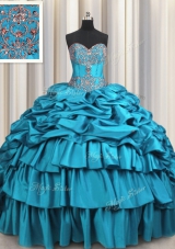 On Sale Teal Sleeveless Beading and Embroidery and Ruffled Layers and Pick Ups Lace Up Sweet 16 Dresses