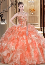Orange Lace Up Sweetheart Beading and Ruffles Quinceanera Dresses Organza Sleeveless