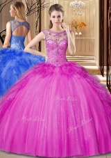 Perfect Scoop Sleeveless Lace Up Floor Length Beading and Ruffles Ball Gown Prom Dress