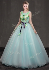 Stunning Floor Length Apple Green Ball Gown Prom Dress Scoop Sleeveless Lace Up