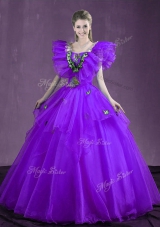 Customized Purple Sweetheart Neckline Appliques and Ruffles Quince Ball Gowns Sleeveless Lace Up