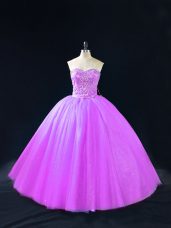 Purple Lace Up Sweetheart Beading Quinceanera Dresses Tulle Sleeveless