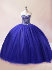 Flare Royal Blue Lace Up Sweetheart Beading Vestidos de Quinceanera Tulle Sleeveless
