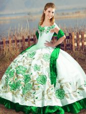 Stunning Off The Shoulder Sleeveless Satin and Organza Vestidos de Quinceanera Embroidery Lace Up
