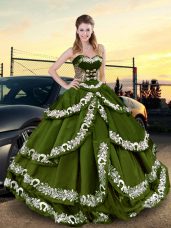 Simple Ball Gowns Ball Gown Prom Dress Olive Green Sweetheart Taffeta Sleeveless Floor Length Lace Up