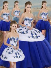 Embroidery and Bowknot Quinceanera Gown Royal Blue Lace Up Sleeveless Floor Length