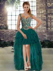 Straps Sleeveless Lace Up Pageant Gowns Dark Green Organza