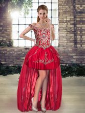 Traditional Tulle Sleeveless High Low Runway Inspired Dress and Beading and Appliques