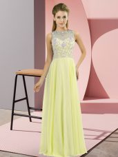 Great Beading Prom Gown Yellow Zipper Sleeveless Floor Length