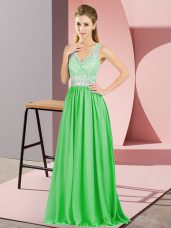 V-neck Neckline Beading and Lace and Appliques Prom Dress Sleeveless Backless