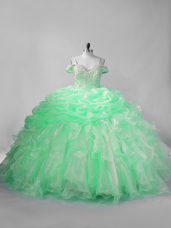 Nice Beading and Pick Ups Ball Gown Prom Dress Apple Green Lace Up Sleeveless