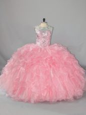 Customized Ball Gowns Ball Gown Prom Dress Pink Scoop Organza Sleeveless Floor Length Lace Up