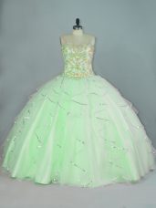 Apple Green Lace Up Quinceanera Gowns Beading and Ruffles Sleeveless Floor Length