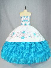 Beautiful Baby Blue Lace Up Sweetheart Embroidery and Ruffled Layers Sweet 16 Quinceanera Dress Organza Sleeveless