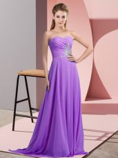 Lavender Sweetheart Beading and Ruching Prom Gown Sleeveless