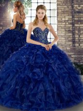 Royal Blue Sweetheart Lace Up Beading and Ruffles Sweet 16 Quinceanera Dress Sleeveless