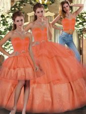 Orange Sweetheart Neckline Ruffled Layers Ball Gown Prom Dress Sleeveless Lace Up