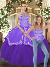 Purple Sleeveless Beading and Embroidery Floor Length Sweet 16 Dress