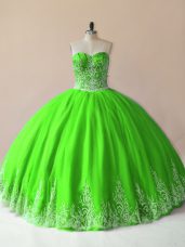 Great Floor Length 15th Birthday Dress Tulle Sleeveless Embroidery