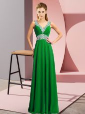 Fitting Floor Length Lace Up Dress for Prom Green for Prom and Party with Beading