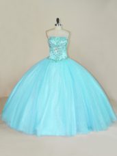 Aqua Blue Sleeveless Tulle Lace Up Sweet 16 Quinceanera Dress for Sweet 16 and Quinceanera