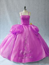 Colorful Lilac Straps Neckline Appliques Ball Gown Prom Dress Sleeveless Lace Up