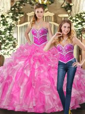 Popular Lace Up Sweet 16 Quinceanera Dress Rose Pink for Sweet 16 and Quinceanera with Beading and Ruffles