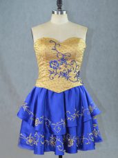 Best Selling Royal Blue Sleeveless Satin Lace Up Casual Dresses for Prom and Party