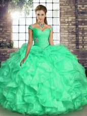 Romantic Floor Length Ball Gowns Sleeveless Turquoise Quinceanera Dress Lace Up