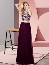 Beading Dress for Prom Burgundy Backless Sleeveless Floor Length