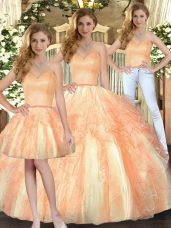 Sweet Orange Sleeveless Organza Lace Up Quinceanera Gowns for Military Ball and Sweet 16 and Quinceanera