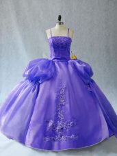 Sleeveless Floor Length Appliques Lace Up Ball Gown Prom Dress with Lavender