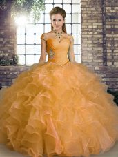 Floor Length Ball Gowns Sleeveless Orange 15 Quinceanera Dress Lace Up