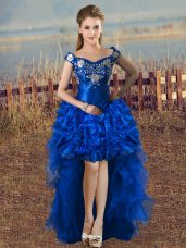 Royal Blue Sleeveless Organza Lace Up Evening Gowns for Prom and Party and Military Ball