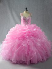 Straps Sleeveless Zipper Sweet 16 Dress Baby Pink Organza