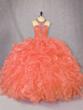 Scoop Sleeveless Zipper Sweet 16 Quinceanera Dress Orange Organza